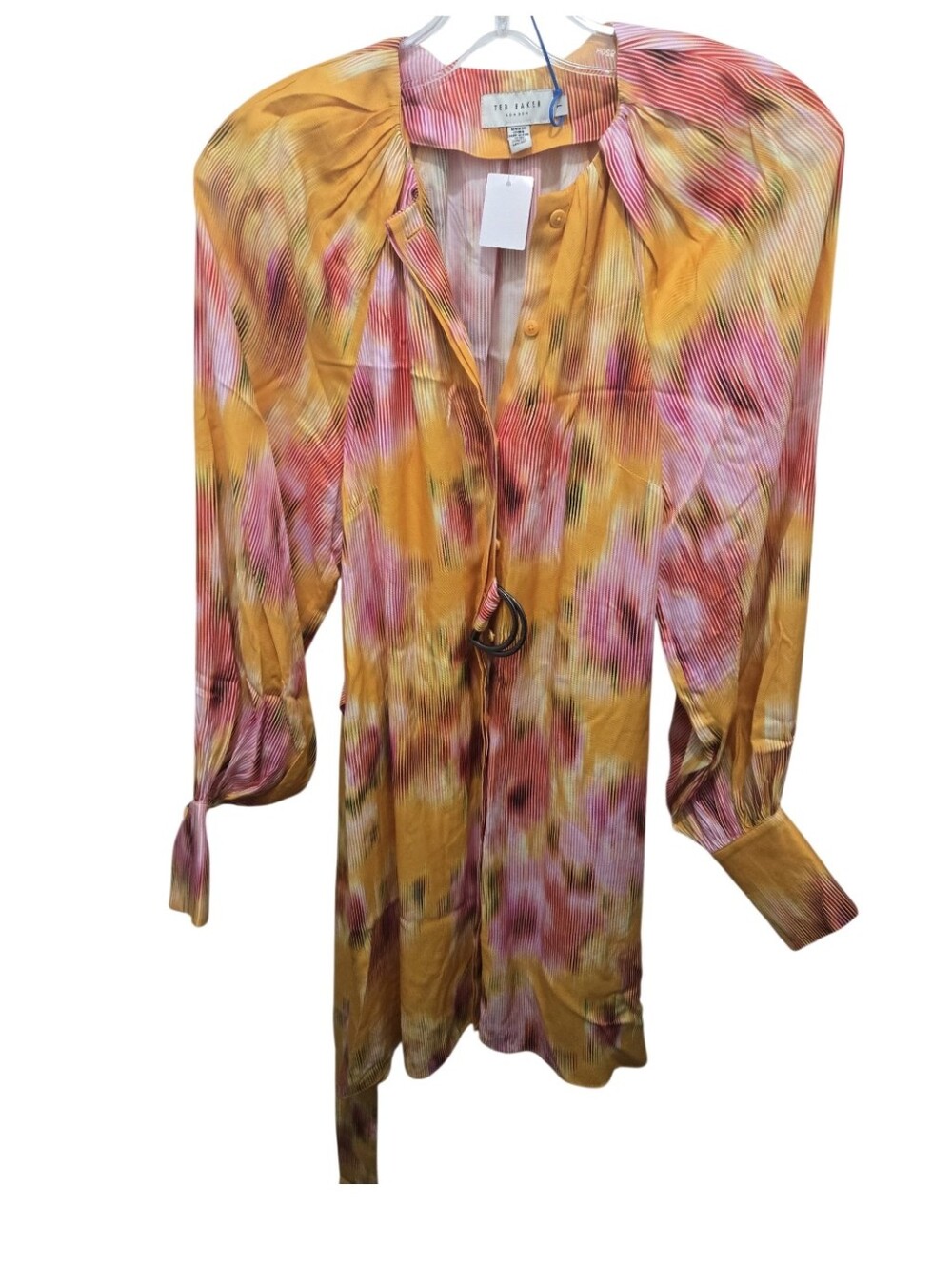 NWOT Ted Baker Yellow Pink Floral Print Mini Dress Sz 4us - Picture 4 of 8